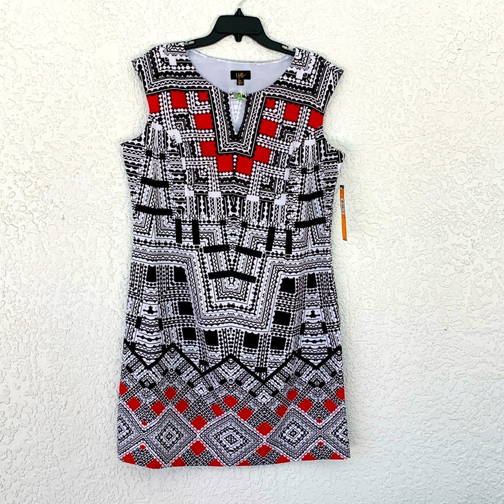 I LE NEW YORK geometric sleeveless stretch dress with side zipper size 16
